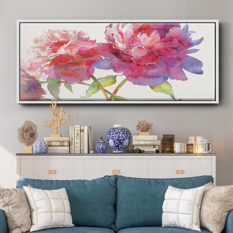 Prise pivoines II - toile encadrée, H 20 po x l 50 po