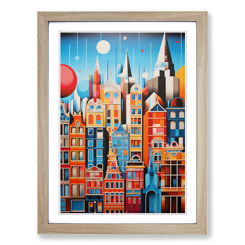 XYZ-FRM-V1223-1797 Amsterdam Geometric 1 Piece Single Picture Frame Wall Art, 64cm H x 46cm W x 2cm D, Oak