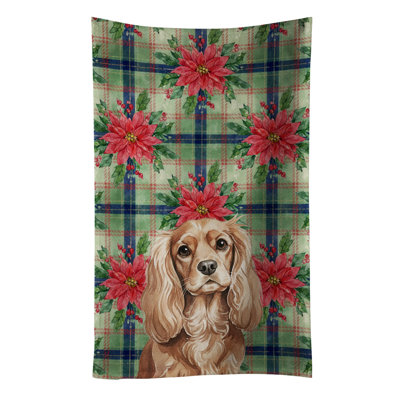 Ruby Cavalier Spaniel Christmas PoinsettIas Kitchen Towel