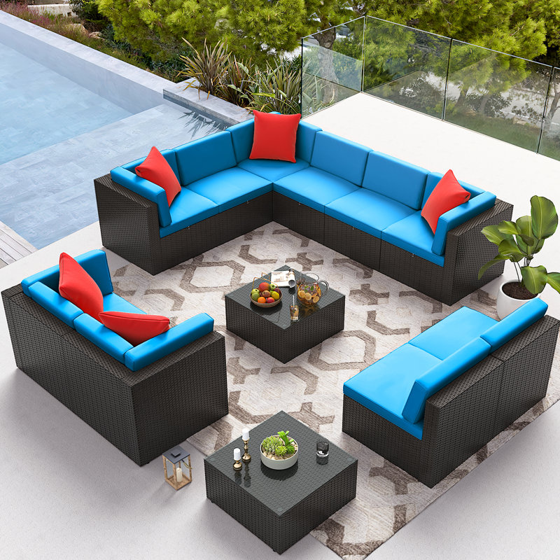 Canapé modulaire d'extérieur 12 pièces 12 pièces, Bleu