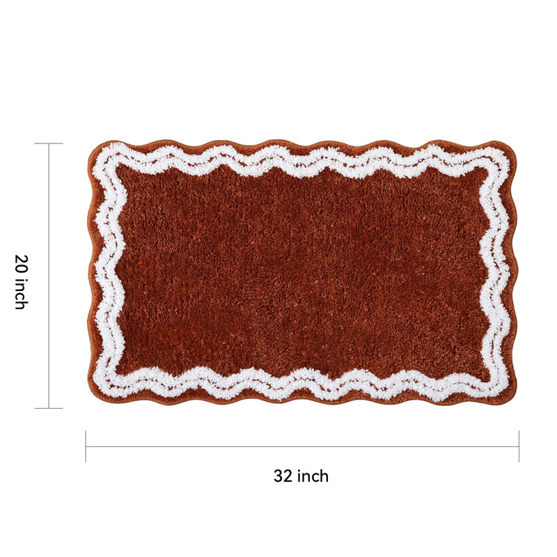  Black Scalloped Bath Mat - Soft Microfiber Bathroom Rug, Non-slip Cute Mat For Tub & Shower, Aesthetic Decor For Modern Bathrooms,31x20 Inches