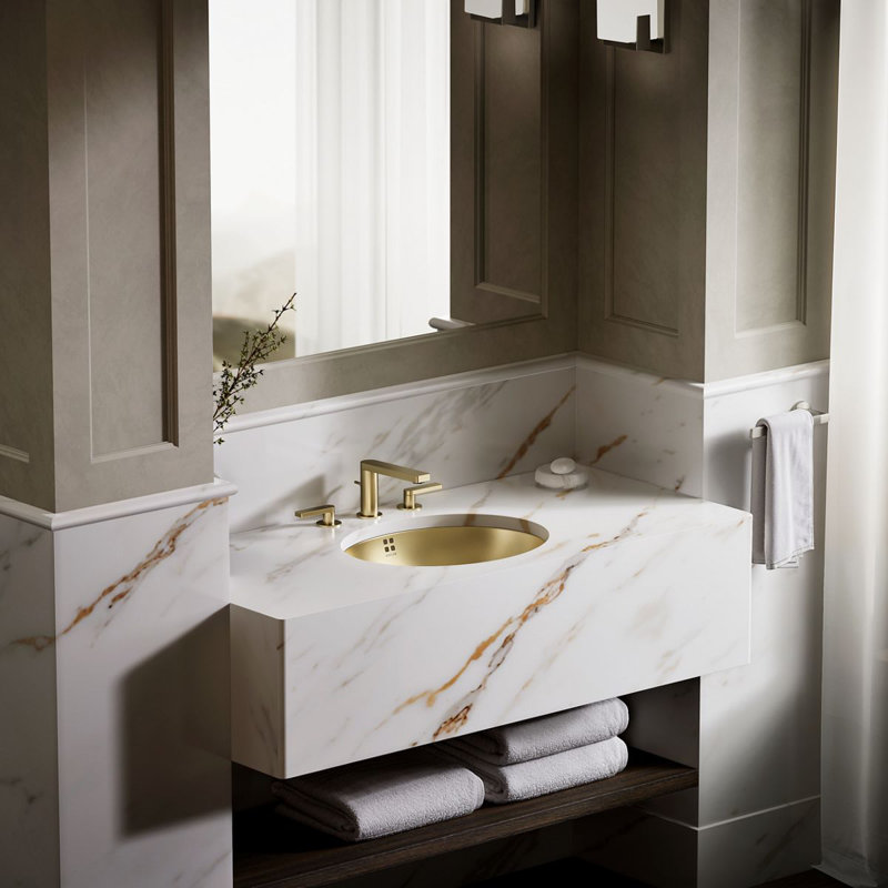 Bachata®20" Oval Drop-In/Undermount Bathroom Sink, No Overflow, Vibrant Brushed Moderne Brass