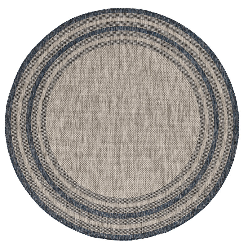 Ellensburg Indoor/Outdoor Area Rug, Round 7'10", Gray/Denim