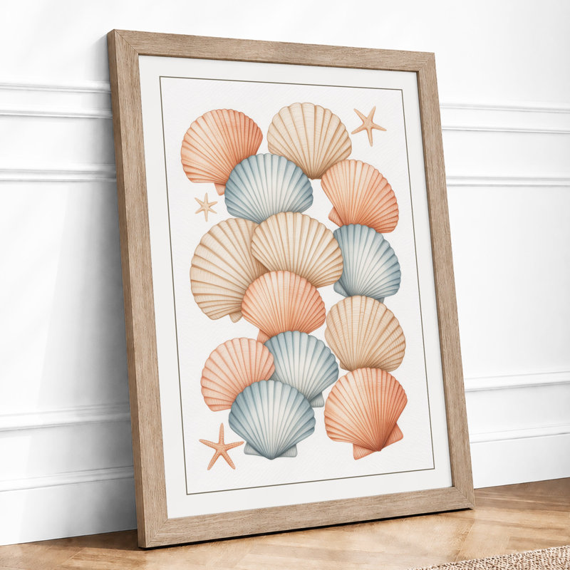Seashells and Starfish Coastal - Framed Print, A1 - 84.1 x 59.4 cm, Oak