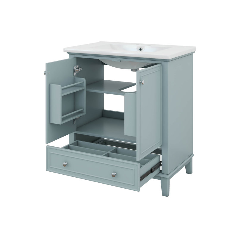 Meuble-lavabo 30 po avec lavabo, armoire de salle de bain multifonctionnelle avec portes et tiroir, tablette réglable, Vert