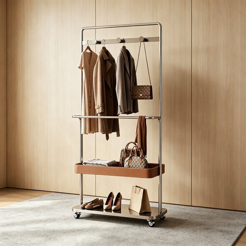 Stainless Steel Leather Rolling Coat Rack