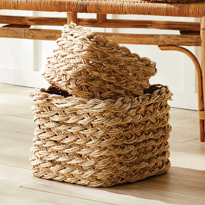 Damarrion ABACA FRENCH BRAID STORAGE BSKTS SQ