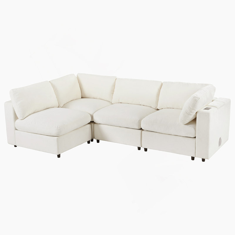 Canapé modulaire de 113 po avec espace de rangement, ports de charge USB, charge sans fil et haut-parleur Bluetooth intégré dans les bras, canapé modulaire pour le salon, appartement