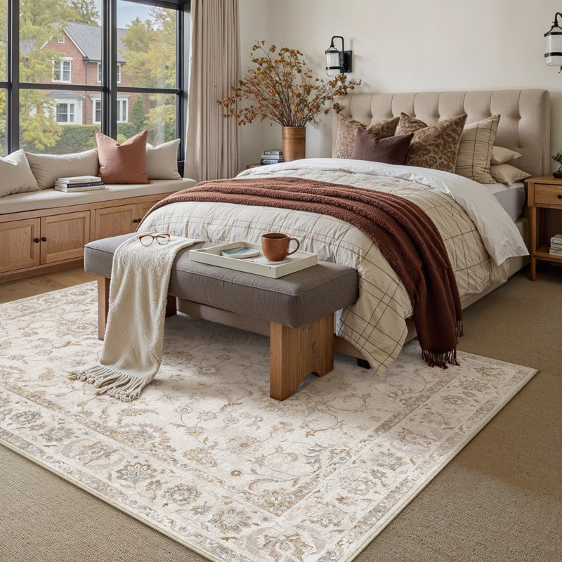 Tapis de style oriental classique pour le salon Aveline, Rectangulaire 8 pi x 10 pi, Beige