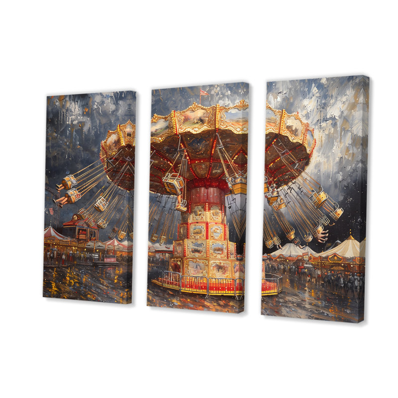 Carousel Amusement Parks Adventure III - Ensemble de décoration murale parcs d'attractions, H 28 po x l 36 po, Toile tendue