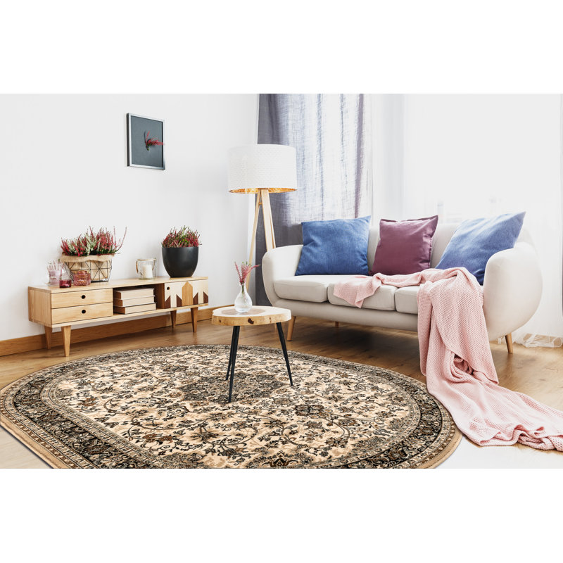 Dhrampla Oriental Wool Area Rug, Oval 170 x 235cm, Beige/Green