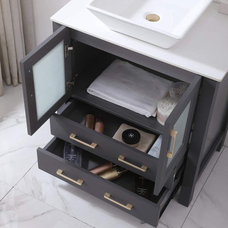 Kenyla 30''Dark Gray Vessel Modern Single Bathroom Vanity with Ceramic Vanity Top