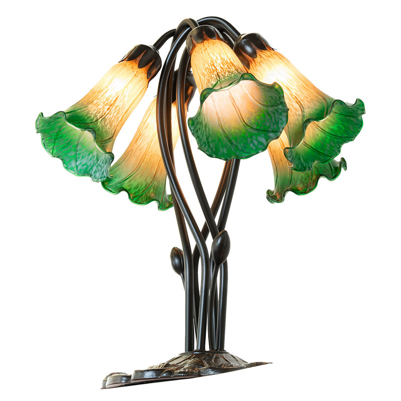Tiffany Table Lamp, In-Line, Green/Amber