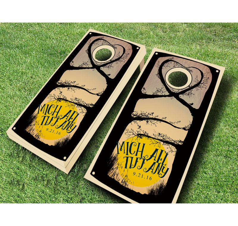 Ensemble de cornhole en bois massif teinté 2 pi x 4 pi avec sacs de mariage, Rouge/orange, Oui