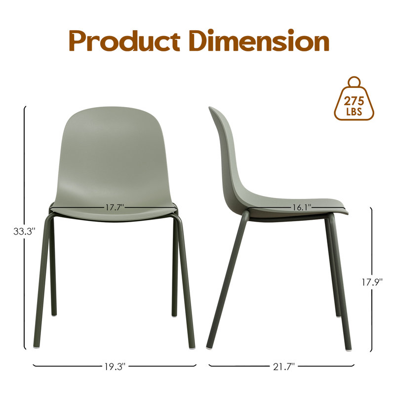 Chaises de salle à manger modernes et empilables pour l'intérieur, Vert