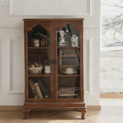 Retro Walnut Solid Wood China Cabinet