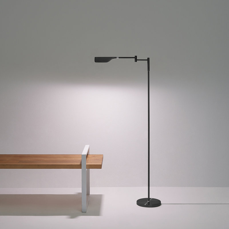 Leaf 53 in. Industrial Vintage Reading Floor Lamp with Metal Shade and 3-Way Dimming Options - Integrated LED Light, Black