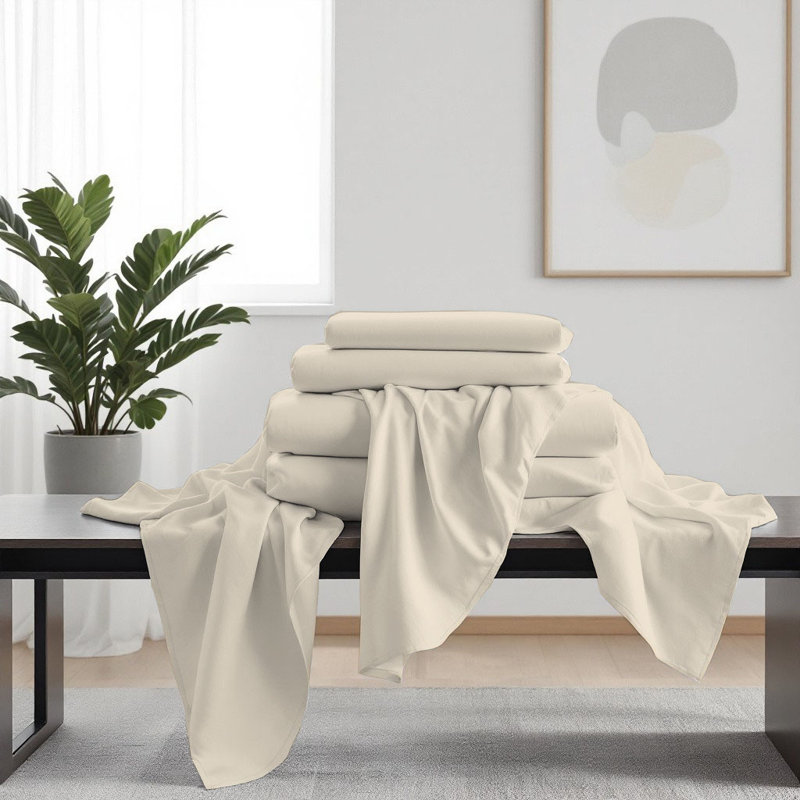Ensemble de draps luxueux en microfibre de qualité supérieure, Ensemble de draps pour lit très grand californien, Crème