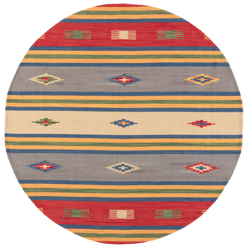 Barhorst Hand Woven Cotton Southwestern Rug, Round 6'