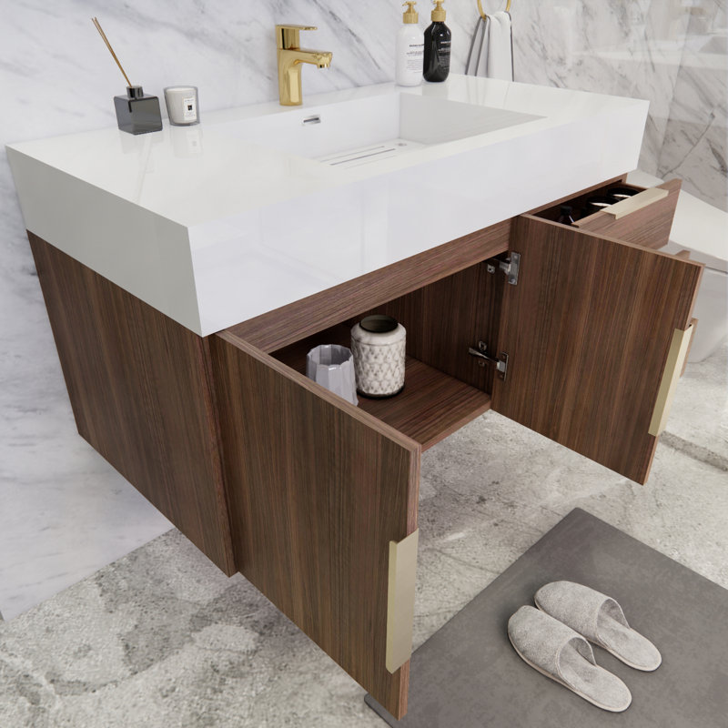 Glasgow 42'' Single Bathroom Vanity with Acrylic Top, Rose Wood, White
