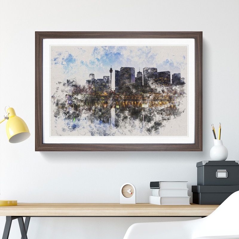 Sydney Skyline Vol.1 - Picture Frame Painting, 65cm H x 90cm W x 2cm D, Walnut Framed