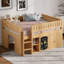 Lit mezzanine double avec armoire de rangement et tableau noir - Loft en bois multifonctionnel, naturel-551037165
