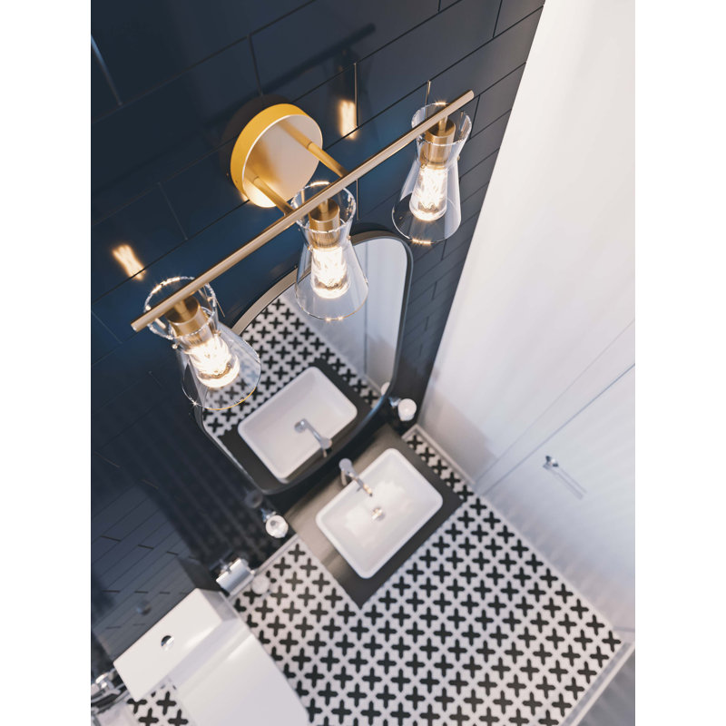 Base de meuble-lavabo; Laiton satiné Verre transparent, Laiton satiné