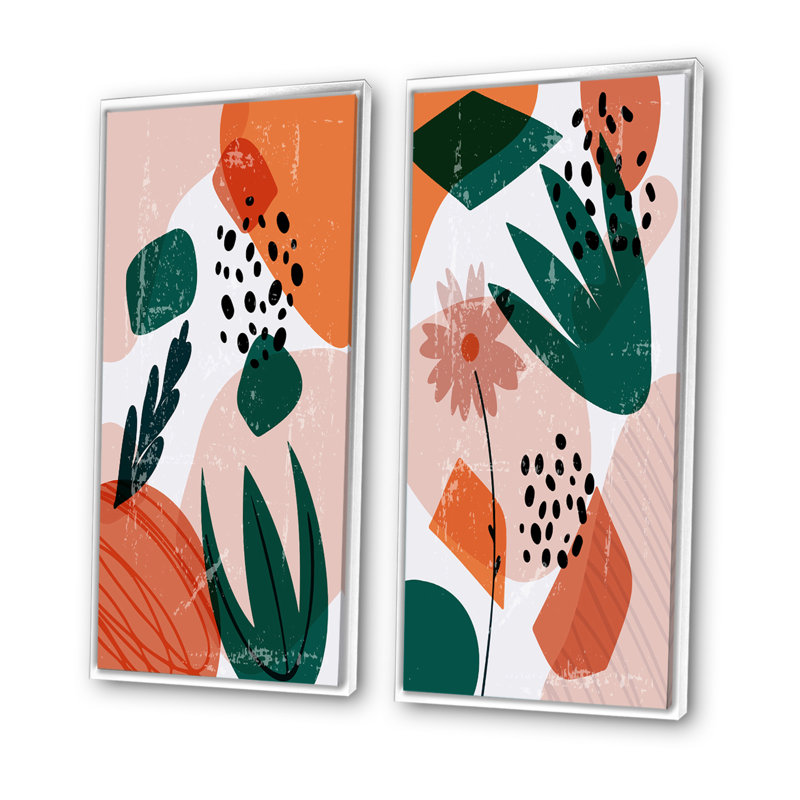 Formes abstraites minimales en couleurs rétro - ensemble de 2 impressions, H 40 po x l 40 po x P 1,5 po, Cadre blanc