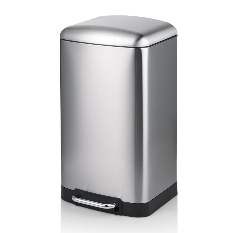 Silver 40L Stainless Steel Rectangular Step Trash Can