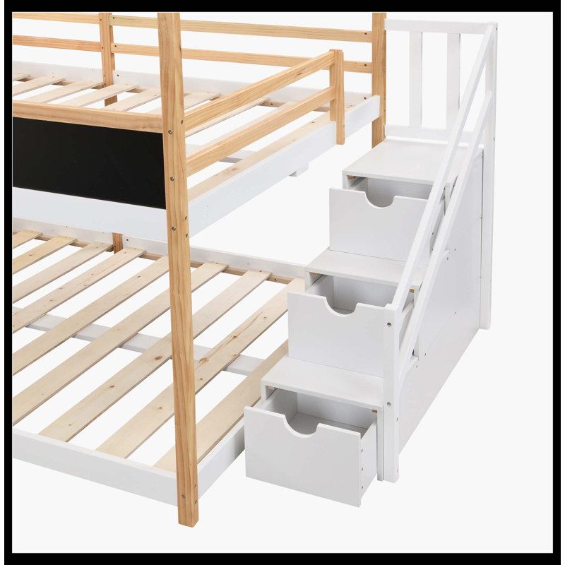 Full Over Full  Bunk Bed House Bed With Roof Windows Blackboard And Storage Ladder Platform Bed,Bed Frame, Full