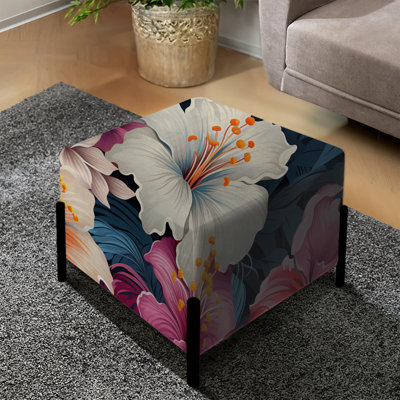 Exotic Purple Hibiscus Floral Oasis - Floral Square Ottoman