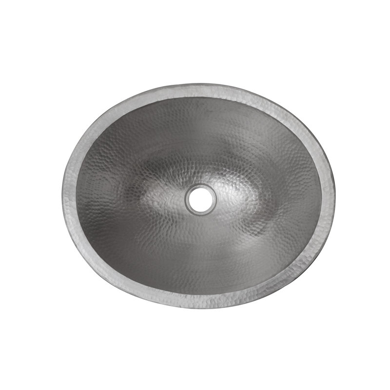 18" Oval Skirted Vessel Hammered Copper Sink in Nickel