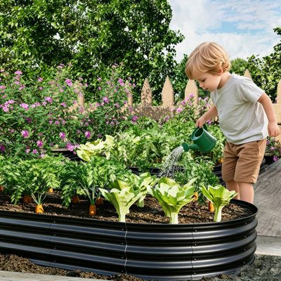 Heavy-Duty Galvanized Metal Raised Garden Bed, 8 x 4 x 1 ft Rust-Proof Black Outdoor Planter Box with Large Capacity for Vegetables, Herbs & Flowers