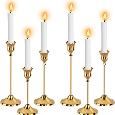 6-piece Gold Metal Taper Candle Holders Set, Elegant Candlestick Decor