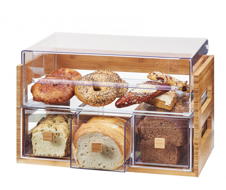 2 Tier Bread Display Case - 20 1/8" x 12 3/4" x 13 1/8", Bamboo