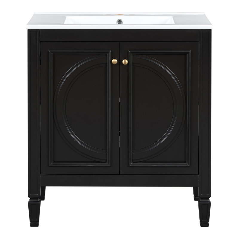 Charmant meuble-lavabo avec rangement abondant et design élégant, Noir, noir, noir, noir, Doré