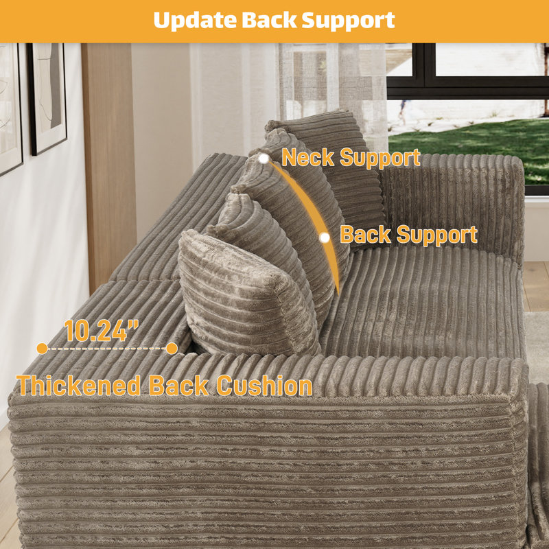 Canapé modulaire surdimensionné avec coussins Adame Boneless Compression, Face à la gauche, Velours côtelé Camel‌, Forme en L