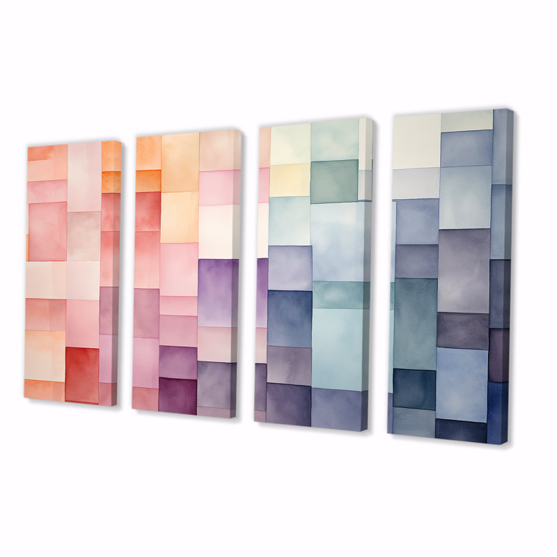 Multicolor Cubes Patterns III - Abstract Geometric, art mural 4 pièces, H 28 po x l 48 po
