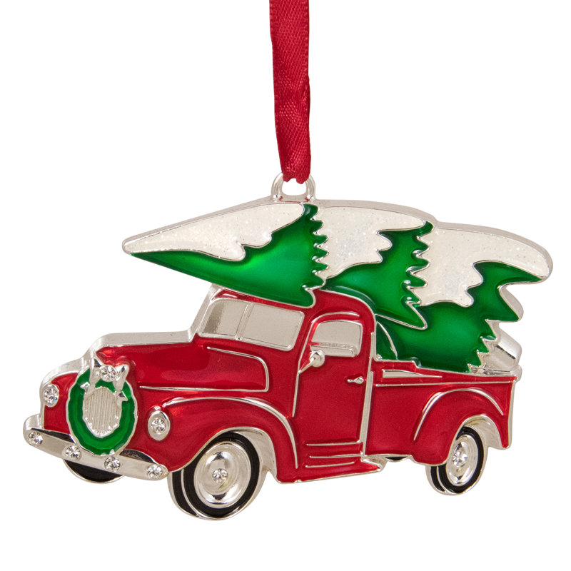 Ornement de Noël 3,5 "rouge et argent avec cristaux européens