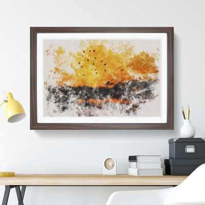Birds and Orange Sunset - Picture Frame Graphic Art