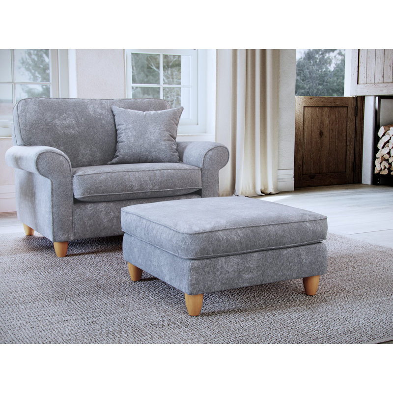 Clarkfield Slub Chenille Upholstered Footstool, Grey