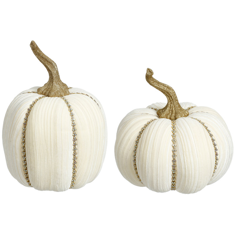 2 Piece Jeweled Pumpkin Set, Ivory