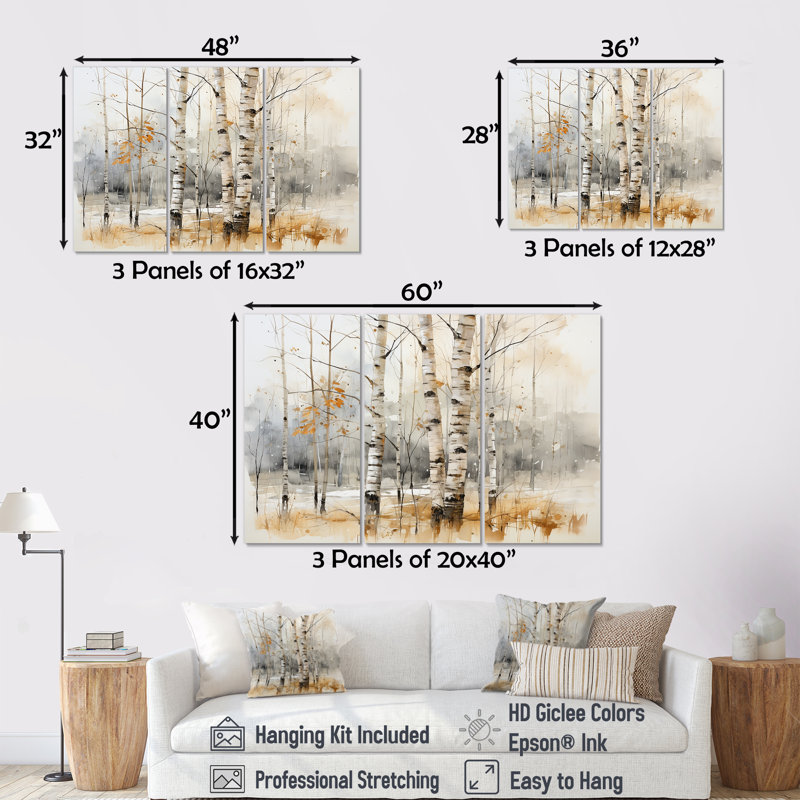 «Winter Birch Wood Forest I - Tree Birch», art mural, H 28 po x l 36 po x P 1 po, Toile tendue