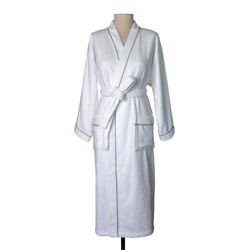 Peignoir mi-mollet unisexe avec poches Encinal, M, Blanc/gris