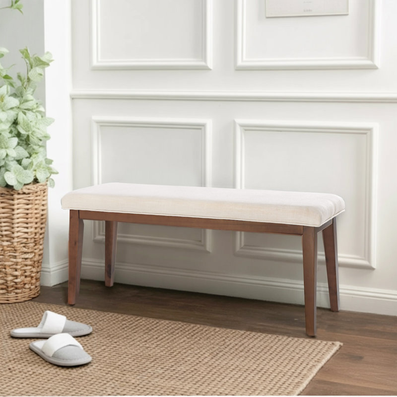 Modern Upholstered Bench For End Of Bed, 42.5" Linen Dining Bench For Bedroom & Entryway, Beige