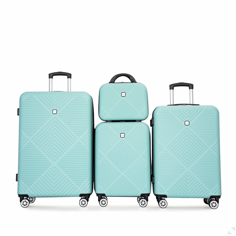 Valise légère 4 pièces en ABS, boîte de maquillage de 14 pouces, roues d'avions, Blue