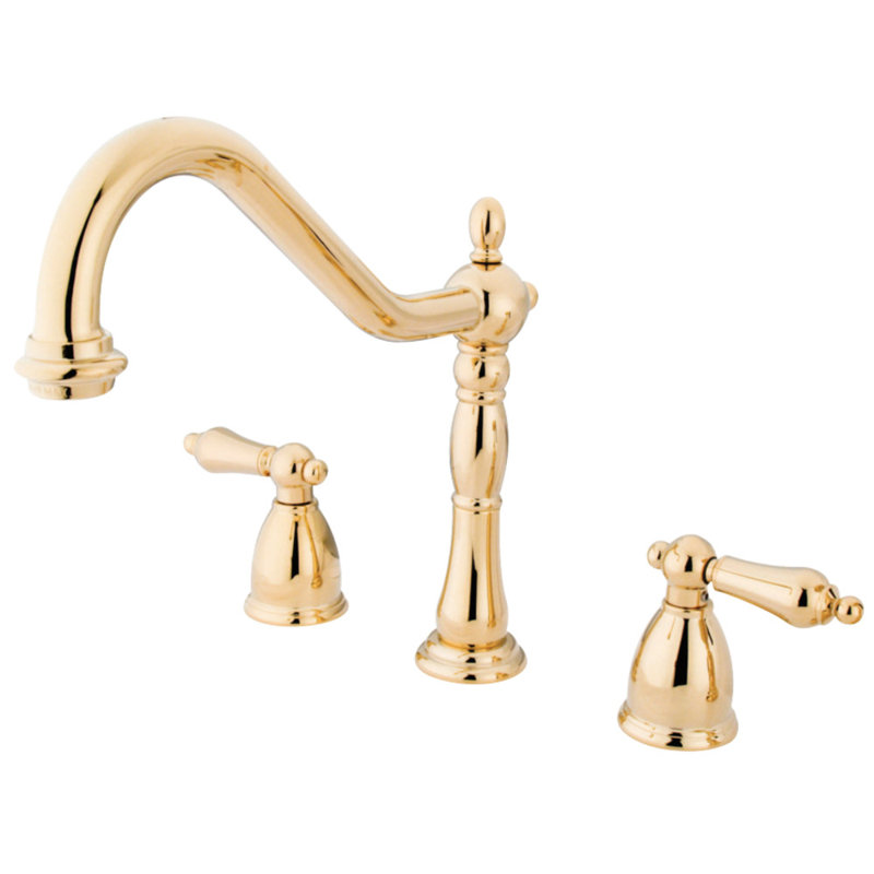 Kingston Brass Heritage Double-Handle Widespread Kitchen Faucet, Without Spray, Polished Brass