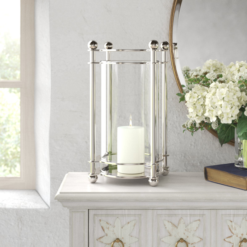 Chrome and Glass Tabletop Hurricane Candle Holder