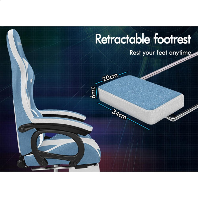 Metro Lane Adjustable Reclining Swiveling PC & Racing Game Chair, White/Blue