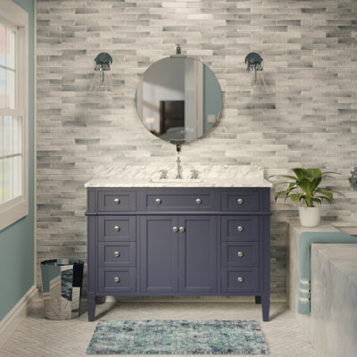 Ensemble de meuble-lavabo simple 48 po Lakeland avec comptoir gris marine et comptoir en marbre de Carrare